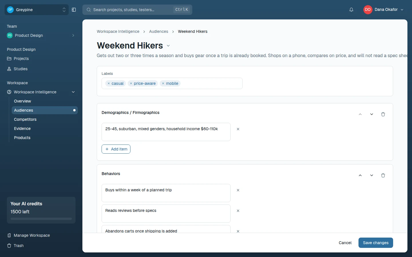 Audience editor with sections