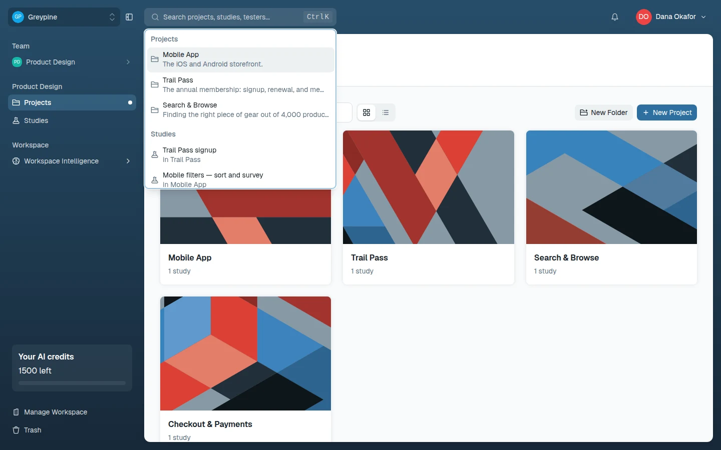Command search open with grouped results
