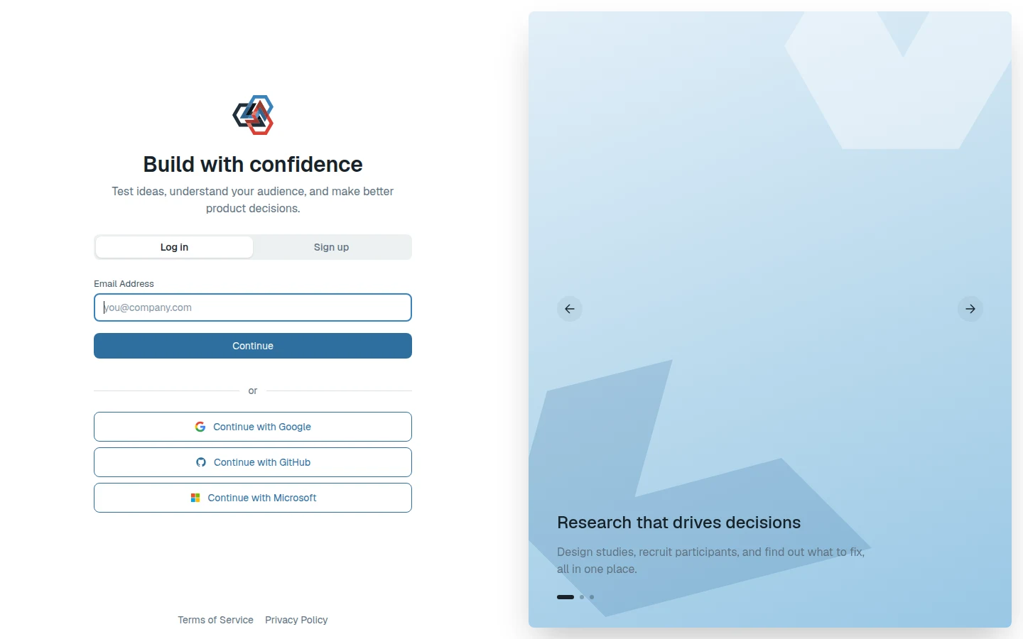 The login page — enter your email to get started, or continue with a social provider