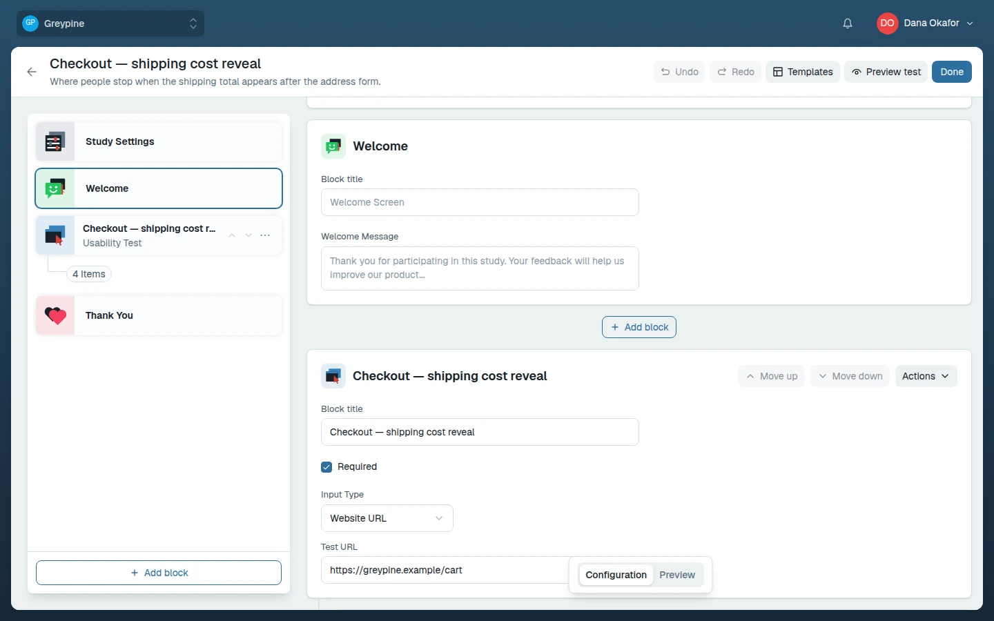 Welcome screen editor in the study builder